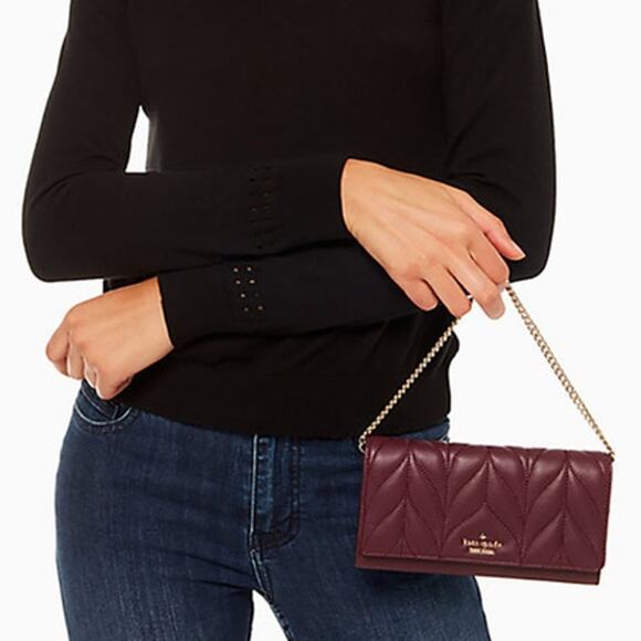 Kate Spade Briar Lane Quilted Milou Wristlet Clutch Deep Plum Purple Gold Chain - Picture 1 of 16